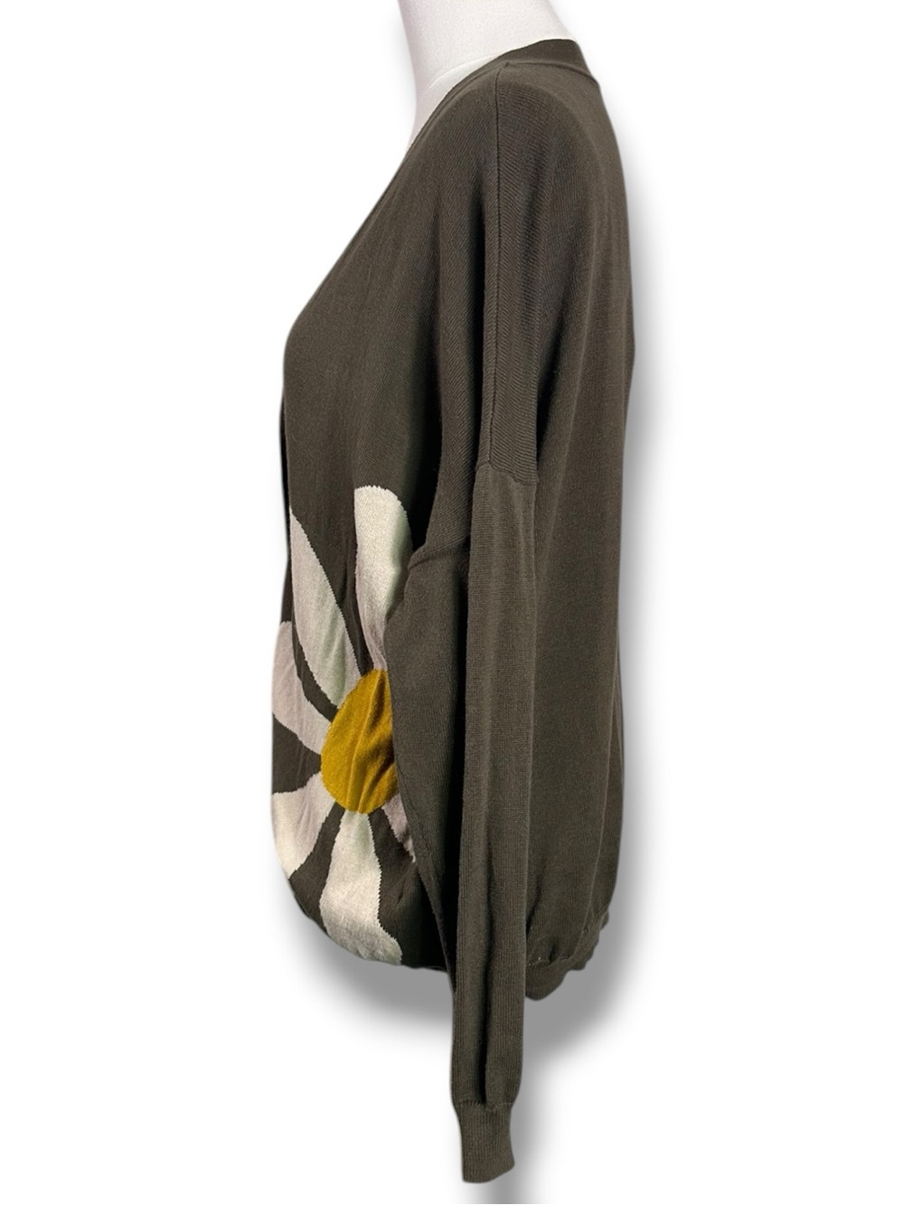 Natural Life Live Happy Olive Green Daisy Cardigan Sweater Oversized Small XS - Picture 7 of 12